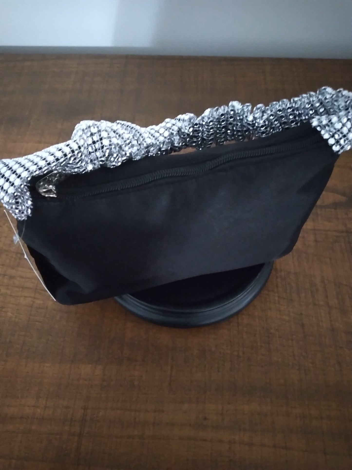 Satin black and silver evening bag