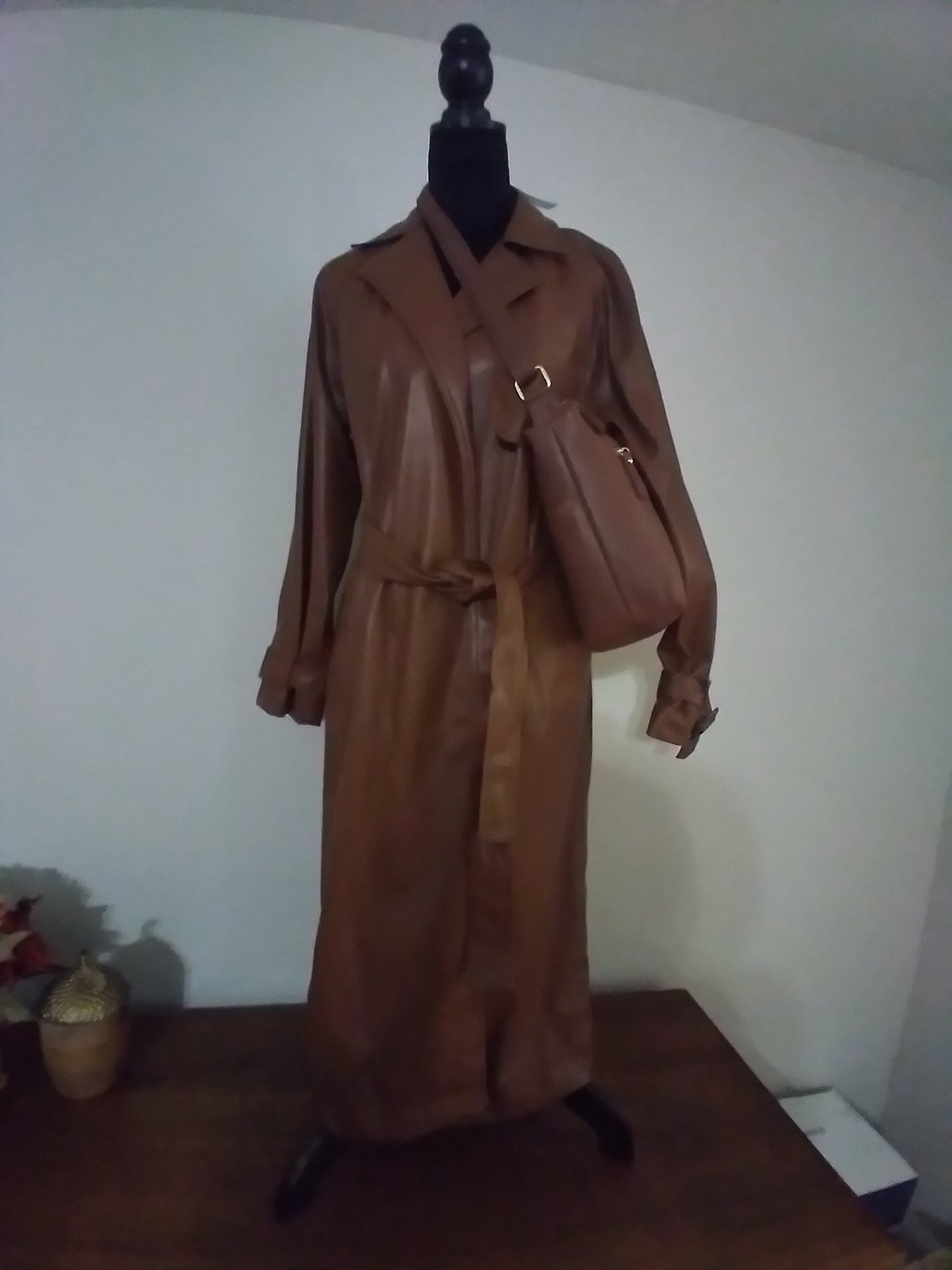 NINE WEST FAUX LEATHER TRENCH COAT
