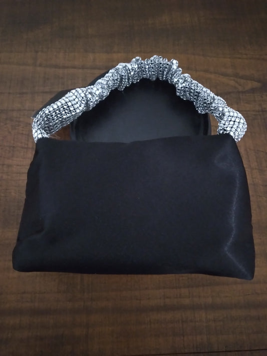 Satin  black and silver evening bag